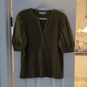 LOFT Dark Olive Blouse with Button Detail